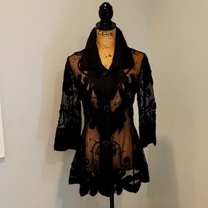 NWT Damee, Inc Floral Soutache Jacket, Black, Size Medium